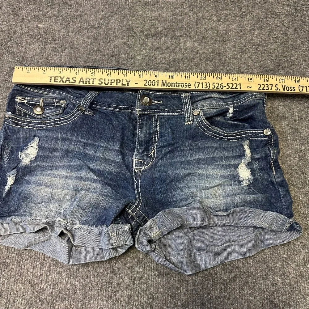 WallFlower Shorts Womens Size 11 Blue Distressed Embroidered Denim Cuffed Y2K